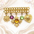 Vintage Juliana Military Style Cabochon Dangle Charm Brooch IIJJ#71