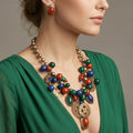 Vintage JULIANA Blue Green Carnelian Bead Charm Necklace  & Earrings Book Piece IIJJ#9112