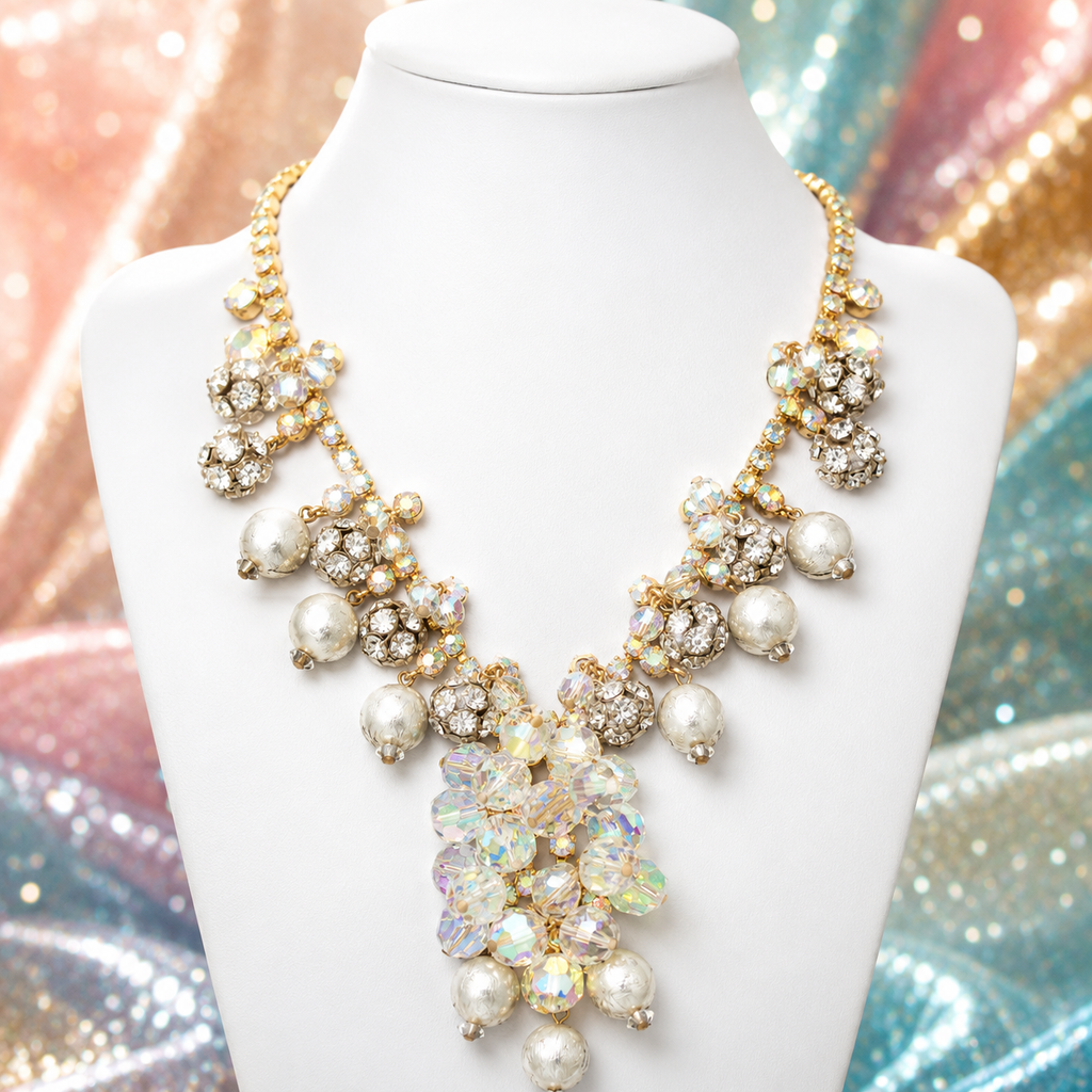 Vintage Juliana AB Crystal Cha Cha Rhinestone Necklace Book Piece IIJJ #2243