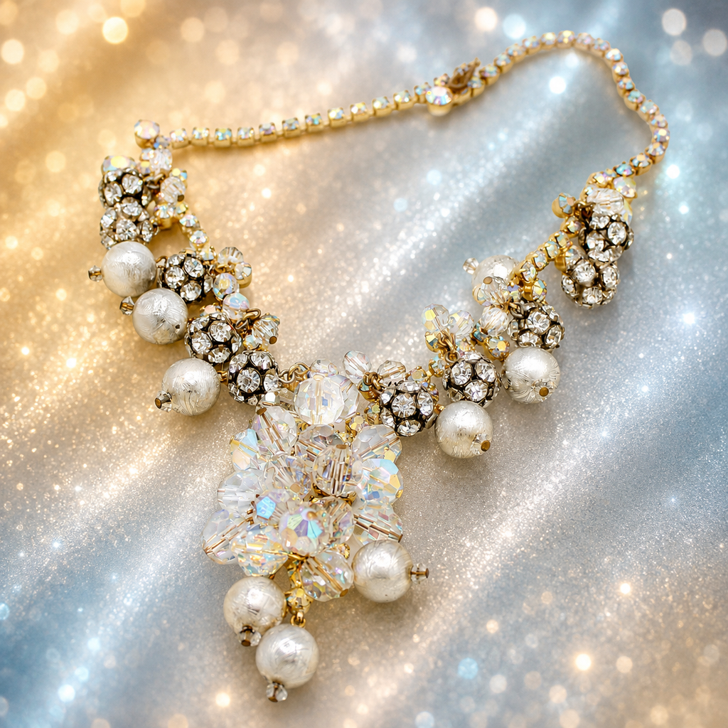 Vintage Juliana AB Crystal Cha Cha Rhinestone Necklace Book Piece IIJJ #2243
