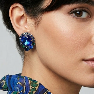 Vintage JULIANA for Tara Bermuda Blue Dentelle Rhinestone Earrings IIJJ#5631