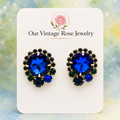 Vintage JULIANA for Tara Bermuda Blue Dentelle Rhinestone Earrings IIJJ#5631