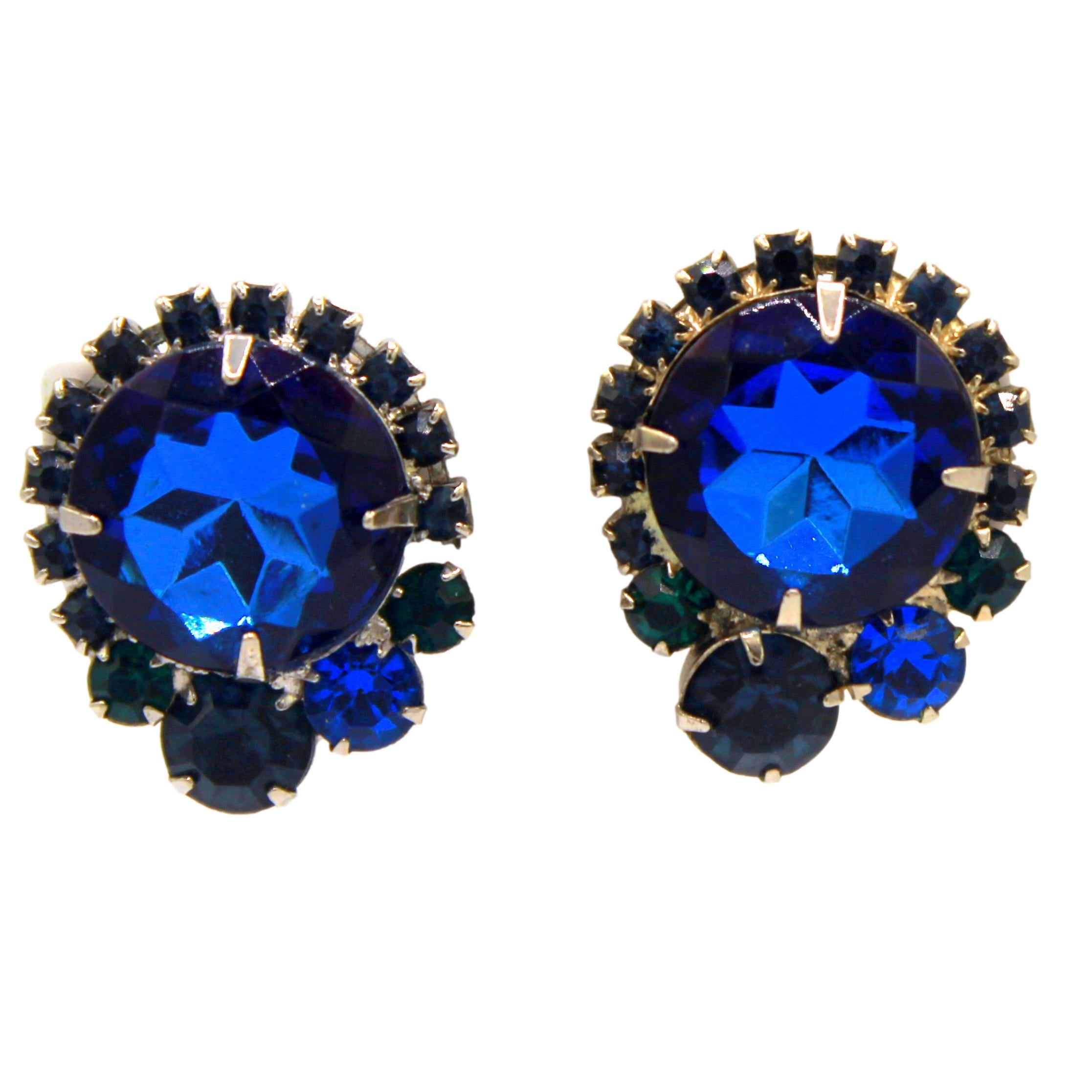 Vintage JULIANA for Tara Bermuda Blue Dentelle Rhinestone Earrings IIJJ#5631