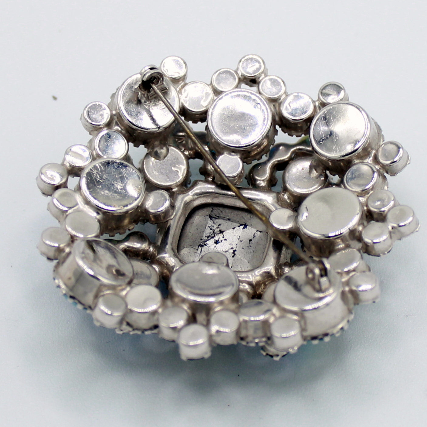 Vintage Juliana Blue AB Cushion Cut Square Center Dimensional Rhinestone Brooch IIJJ#9057