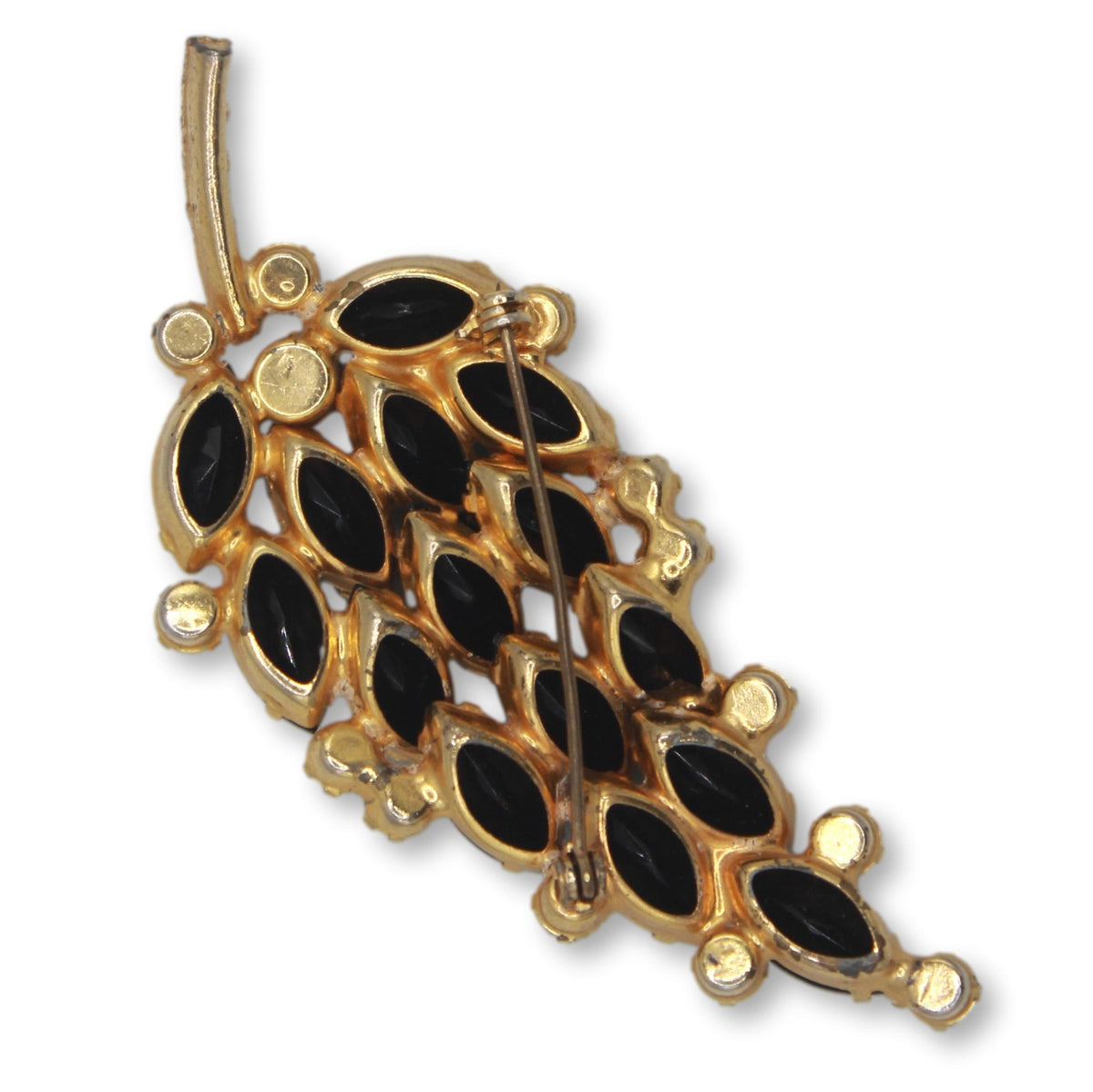 Vintage Juliana Black Rhinestone AB Leaf Brooch IIJJ#5256