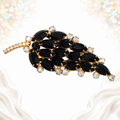 Vintage Juliana Black Rhinestone AB Leaf Brooch IIJJ#5256