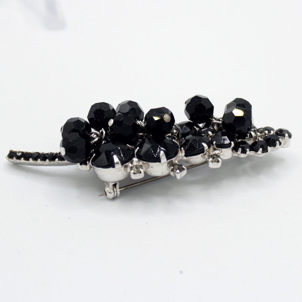 Vintage JULIANA Black Rhinestone Cha-Cha Crystal Bead Leaf Brooch Book IIJJ#8857
