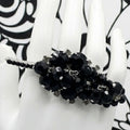 Vintage JULIANA Black Rhinestone Cha-Cha Crystal Bead Leaf Brooch Book IIJJ#8857