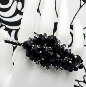 Vintage JULIANA Black Rhinestone Cha-Cha Crystal Bead Leaf Brooch Book IIJJ#8857