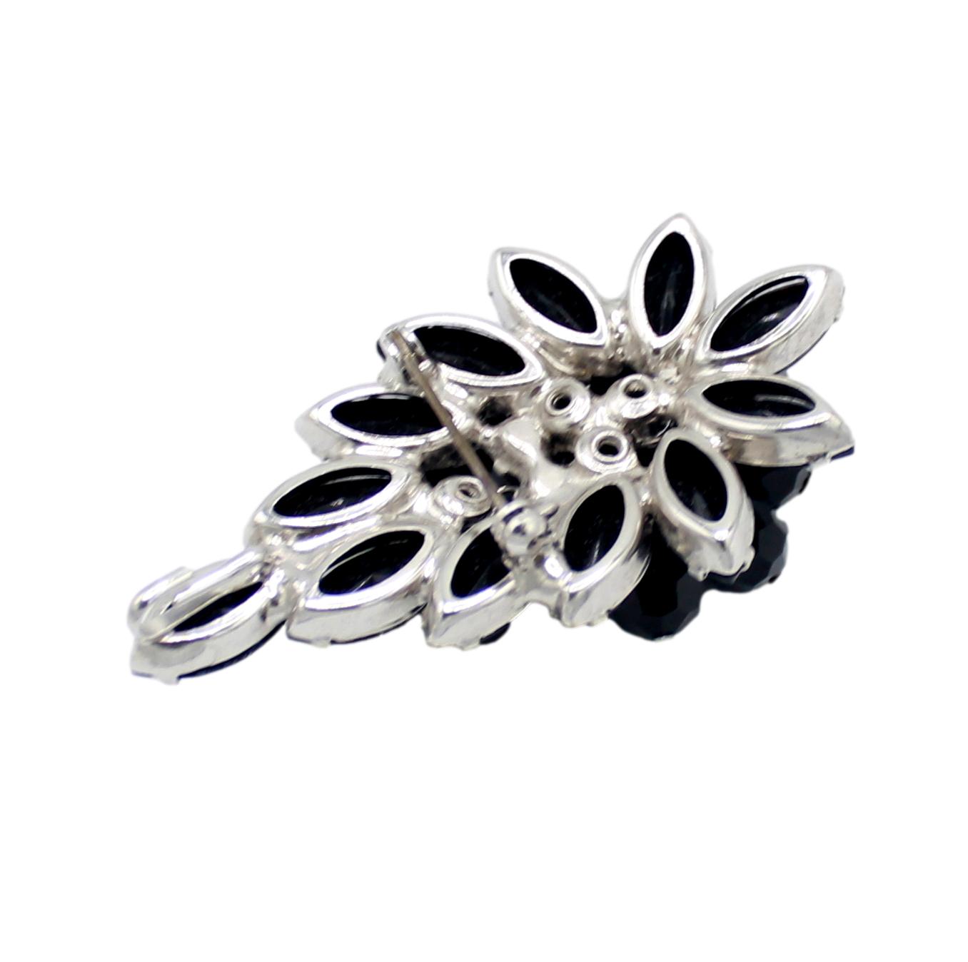 Vintage Juliana Black Beaded Rhinestone Cha Cha Brooch Pendant IIJJ #9257