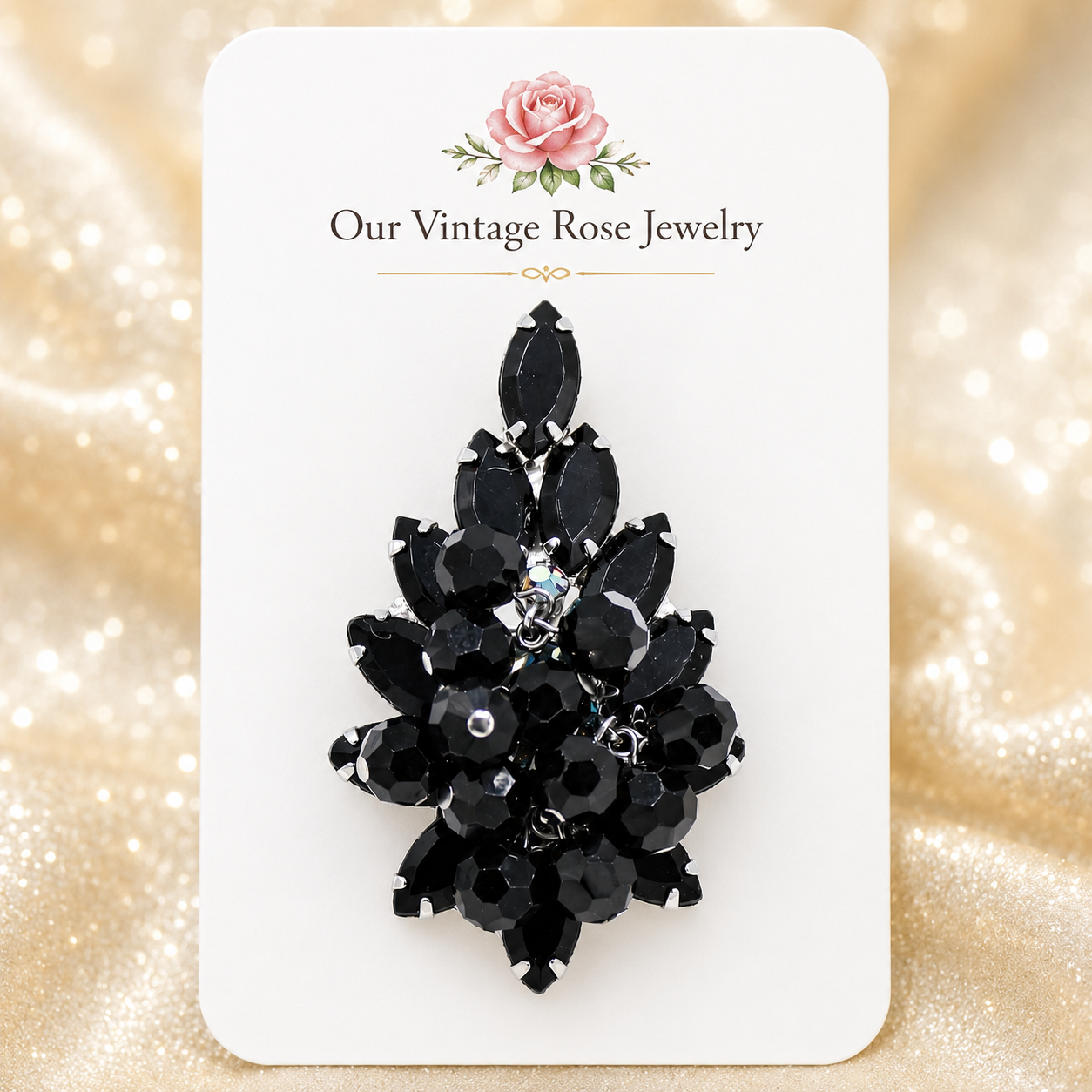 Vintage Juliana Black Beaded Rhinestone Cha Cha Brooch Pendant IIJJ #9257