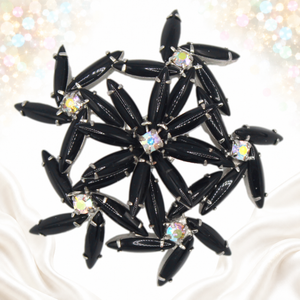 Vintage Juliana Black Cabochon Rhinestone Daisy Figural Flower Brooch IIJJ#9640
