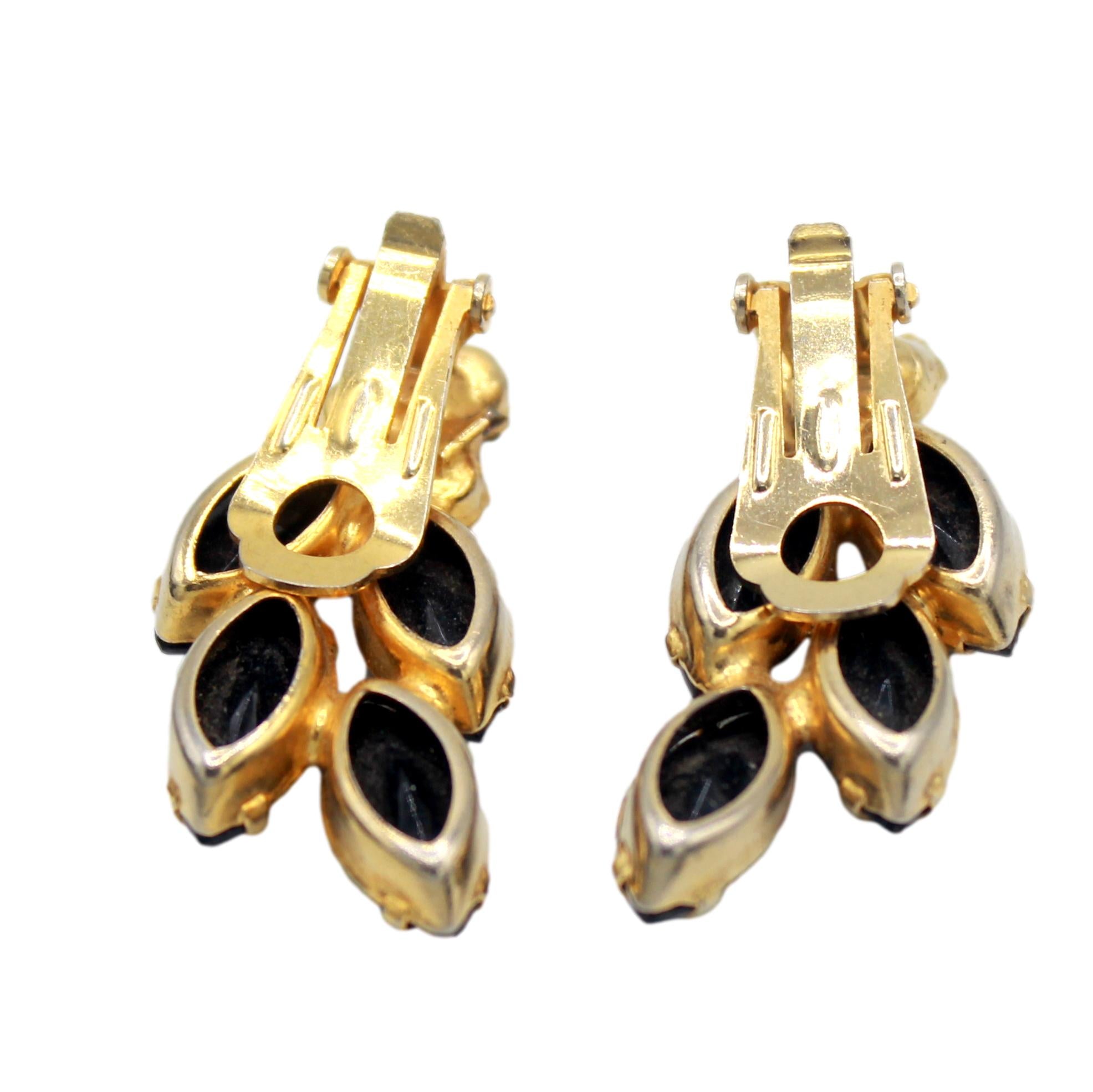 Vintage JULIANA Black Rhinestone Ear Climber Clip Earrings IIJJ#8824
