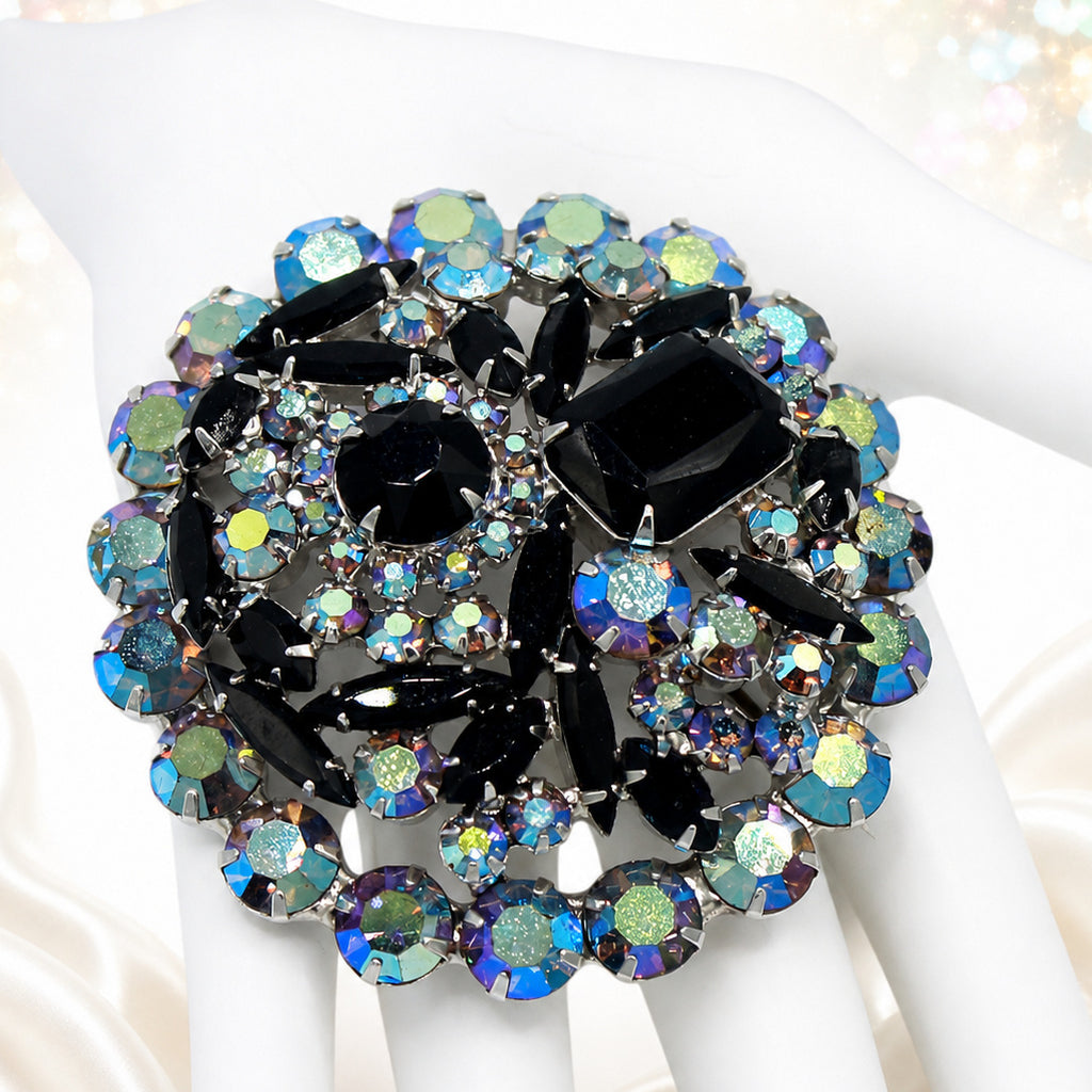 Vintage Juliana Black AB Rhinestone Brooch Book Piece IIJJ#5374