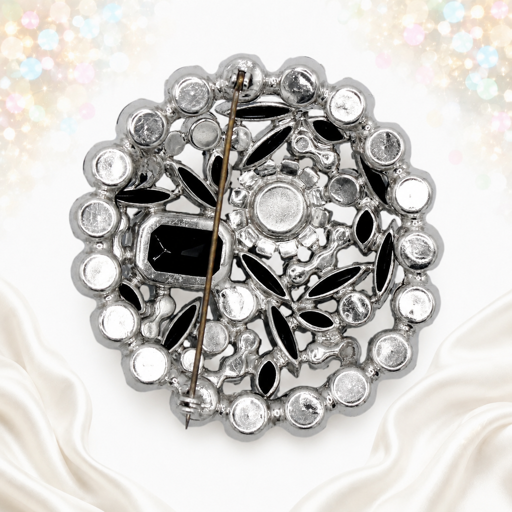Vintage Juliana Black AB Rhinestone Brooch Book Piece IIJJ#5374