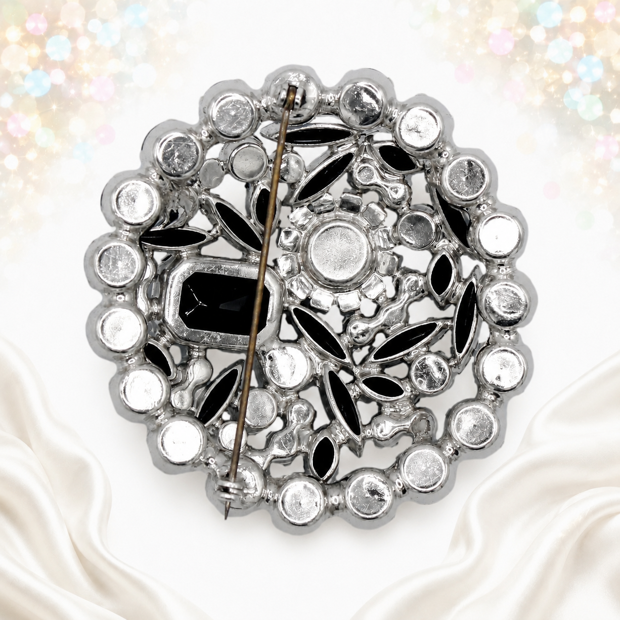 Vintage Juliana Black AB Rhinestone Brooch Book Piece IIJJ#5374