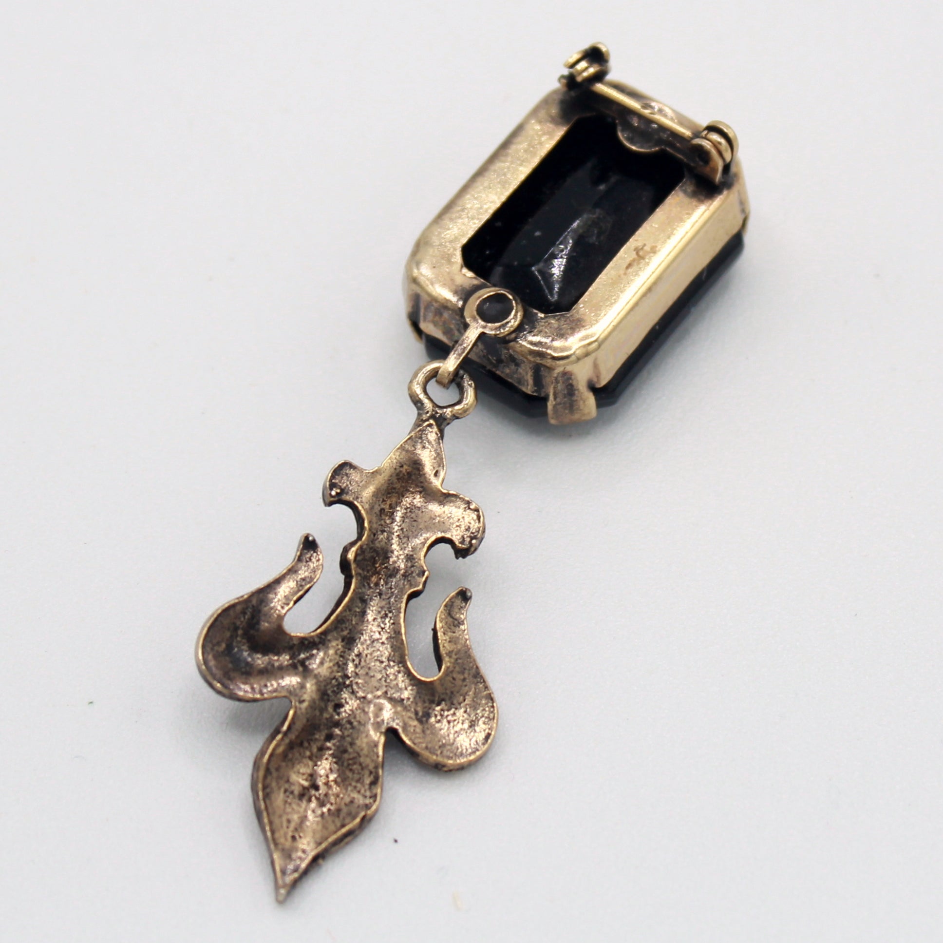 Vintage Juliana New Find Black Rhinestone Fleur de Lis Dangle Brooch IIJJ#9107