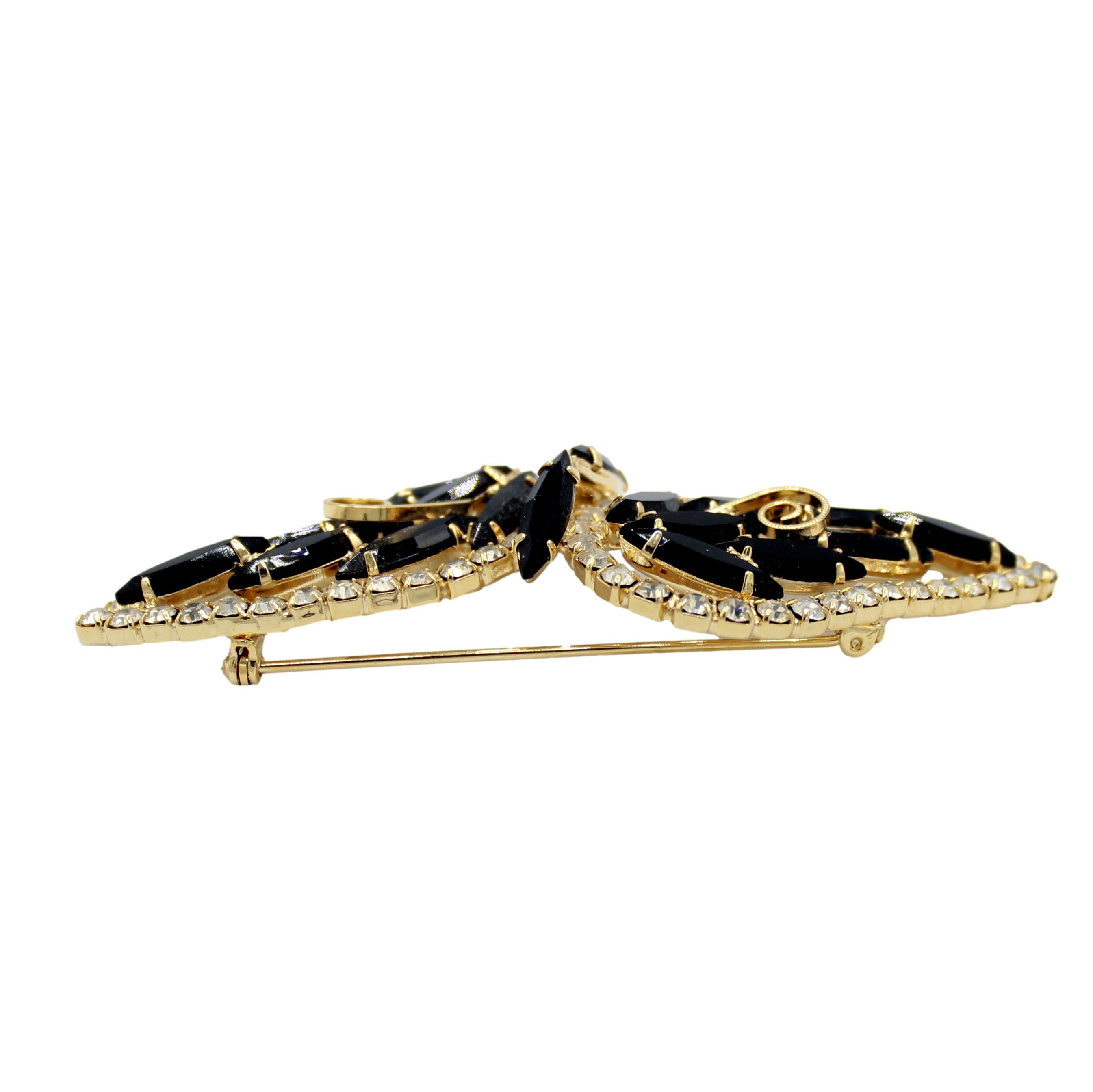 Coming Soon Vintage Juliana Black Rhinestone Bow Brooch Gold Tone IIJJ #7512