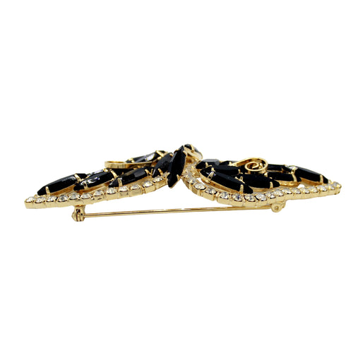 Coming Soon Vintage Juliana Black Rhinestone Bow Brooch Gold Tone IIJJ #7512