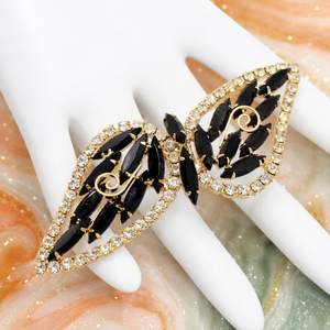 Coming Soon Vintage Juliana Black Rhinestone Bow Brooch Gold Tone IIJJ #7512