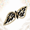 Vintage Juliana Black Rhinestone Bow Brooch Gold Tone IIJJ #7512