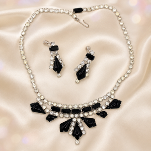Vintage Juliana Black Kite Rhinestone Necklace Earrings Demi Parure IIJJ#1107