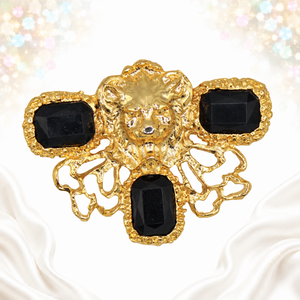 Vintage Juliana Black Rhinestone Figural Lion Brooch IIJJ#9714