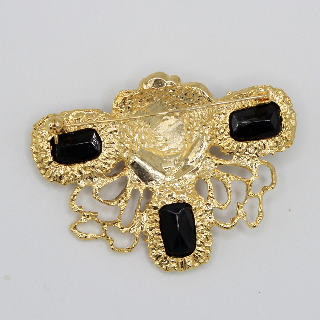Vintage Juliana Black Rhinestone Figural Lion Brooch IIJJ#9714