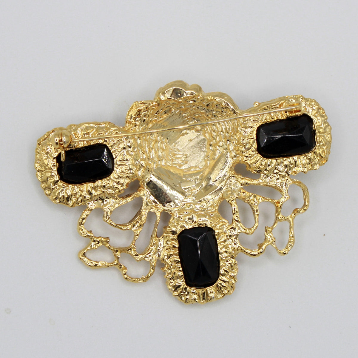 Vintage Juliana Black Rhinestone Figural Lion Brooch IIJJ#9714