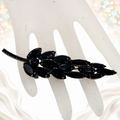 Vintage Juliana D&E Long Black Rhinestone Leaf Brooch IIJJ#4198