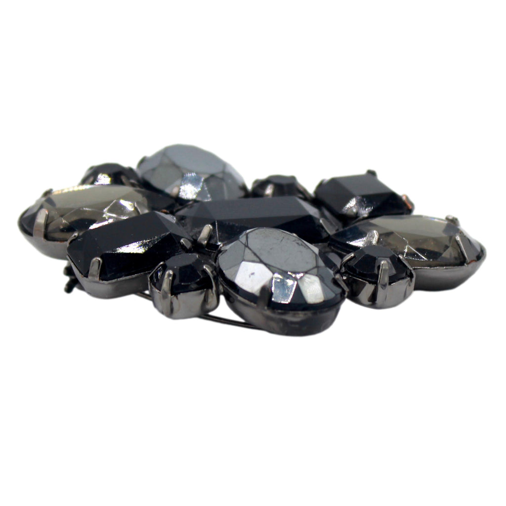 Vintage JULIANA Black Gray Mirror Rhinestone Large Brooch IIJJ#9039