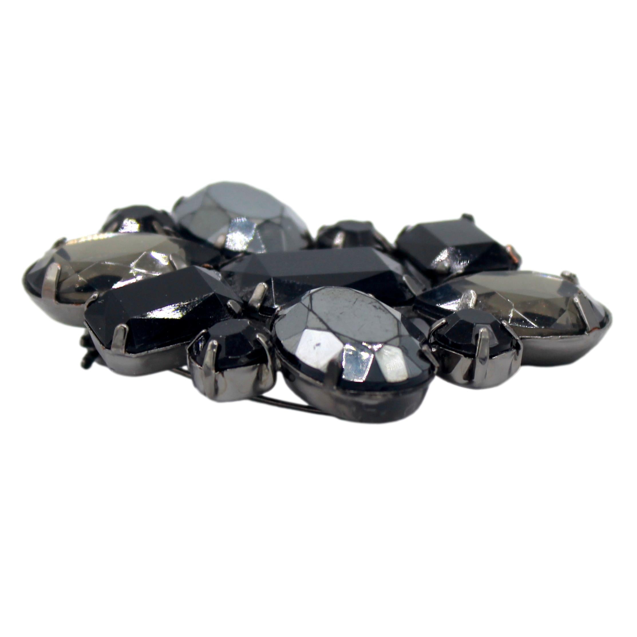 Vintage JULIANA Black Gray Mirror Rhinestone Large Brooch IIJJ#9039