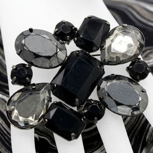 Vintage JULIANA Black Gray Mirror Rhinestone Large Brooch IIJJ#9039