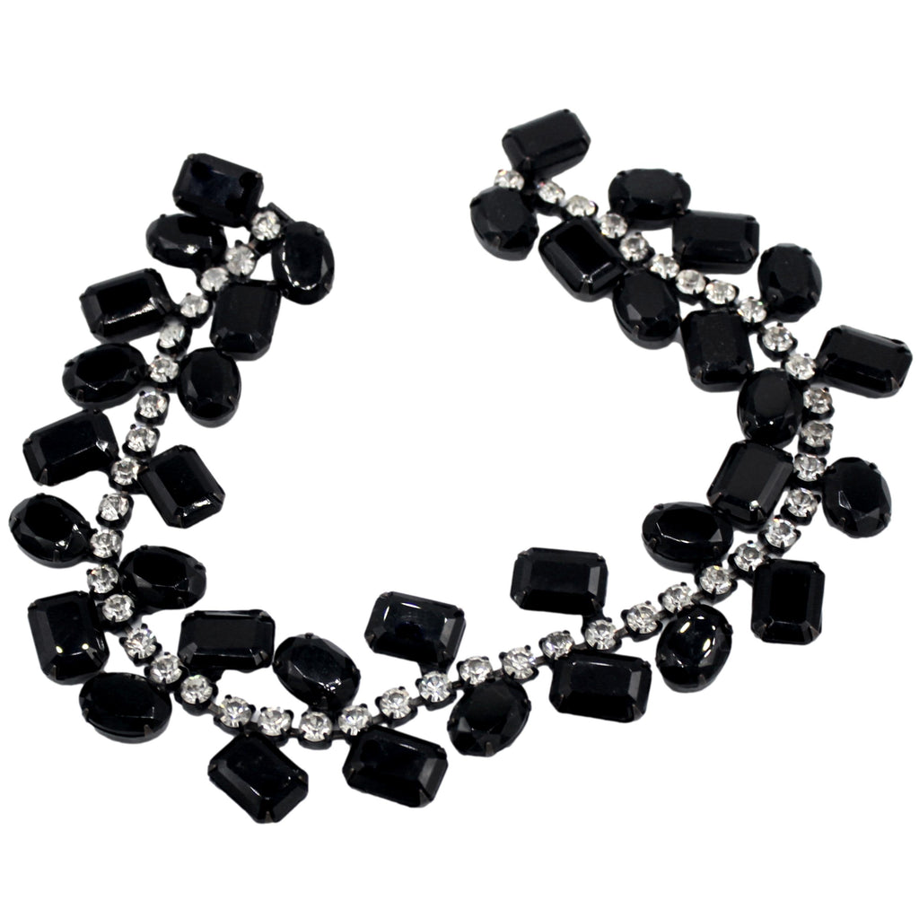 Vintage JULIANA Black Clear Rhinestone Collar Necklace Book Ref IIJJ#8964