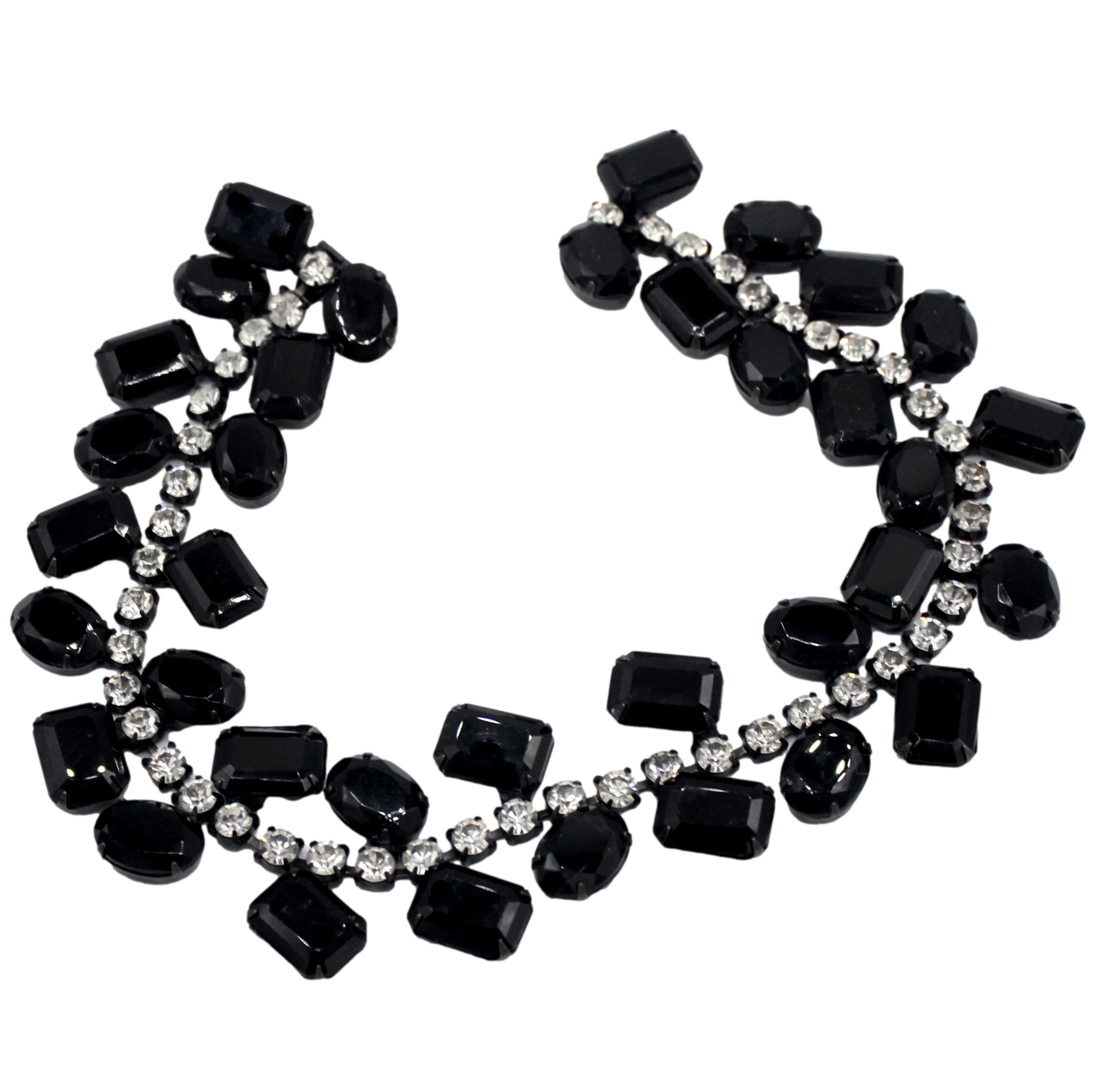 Vintage JULIANA Black Clear Rhinestone Collar Necklace Book Ref IIJJ#8964