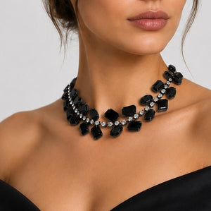 Vintage JULIANA Black Clear Rhinestone Collar Necklace Book Ref IIJJ#8964