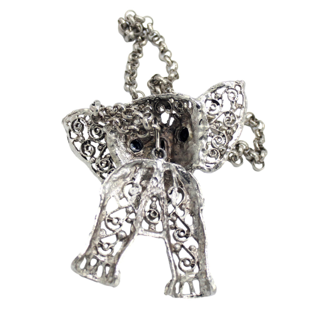 Vintage Juliana Black Silver Figural Elephant Pendant Necklace IIJJ#140