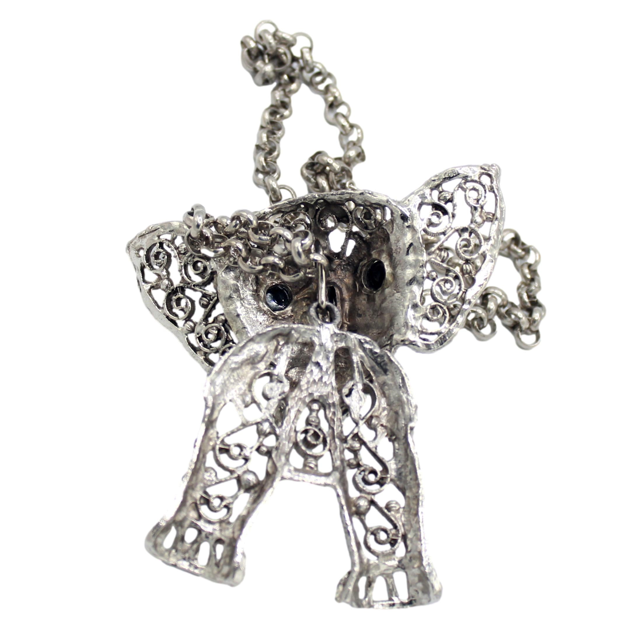 Vintage Juliana Black Silver Figural Elephant Pendant Necklace IIJJ#140