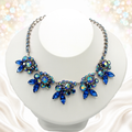 Vintage Juliana Blue AB Rhinestone Floral Necklace IIJJ#9570