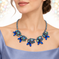 Vintage Juliana Blue AB Rhinestone Floral Necklace IIJJ#9570