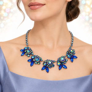 Vintage Juliana Blue AB Rhinestone Floral Necklace IIJJ#9570