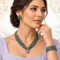 Vintage HATTIE CARNEGIE Blue Green AB Rhinestone Necklace Bracelet Earrings Set