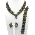 Vintage HATTIE CARNEGIE Blue Green AB Rhinestone Necklace Bracelet Earrings Set