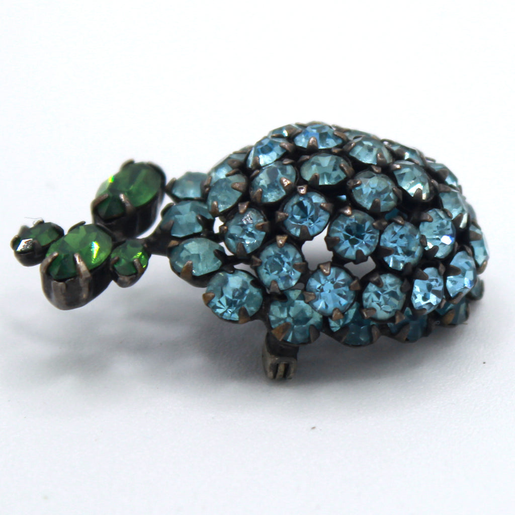 Vintage SCHREINER Blueberry Fruit Berry Blue Green Rhinestone Brooch