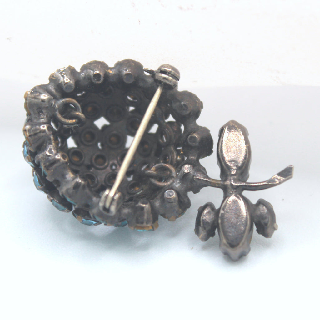 Vintage SCHREINER Blueberry Fruit Berry Blue Green Rhinestone Brooch