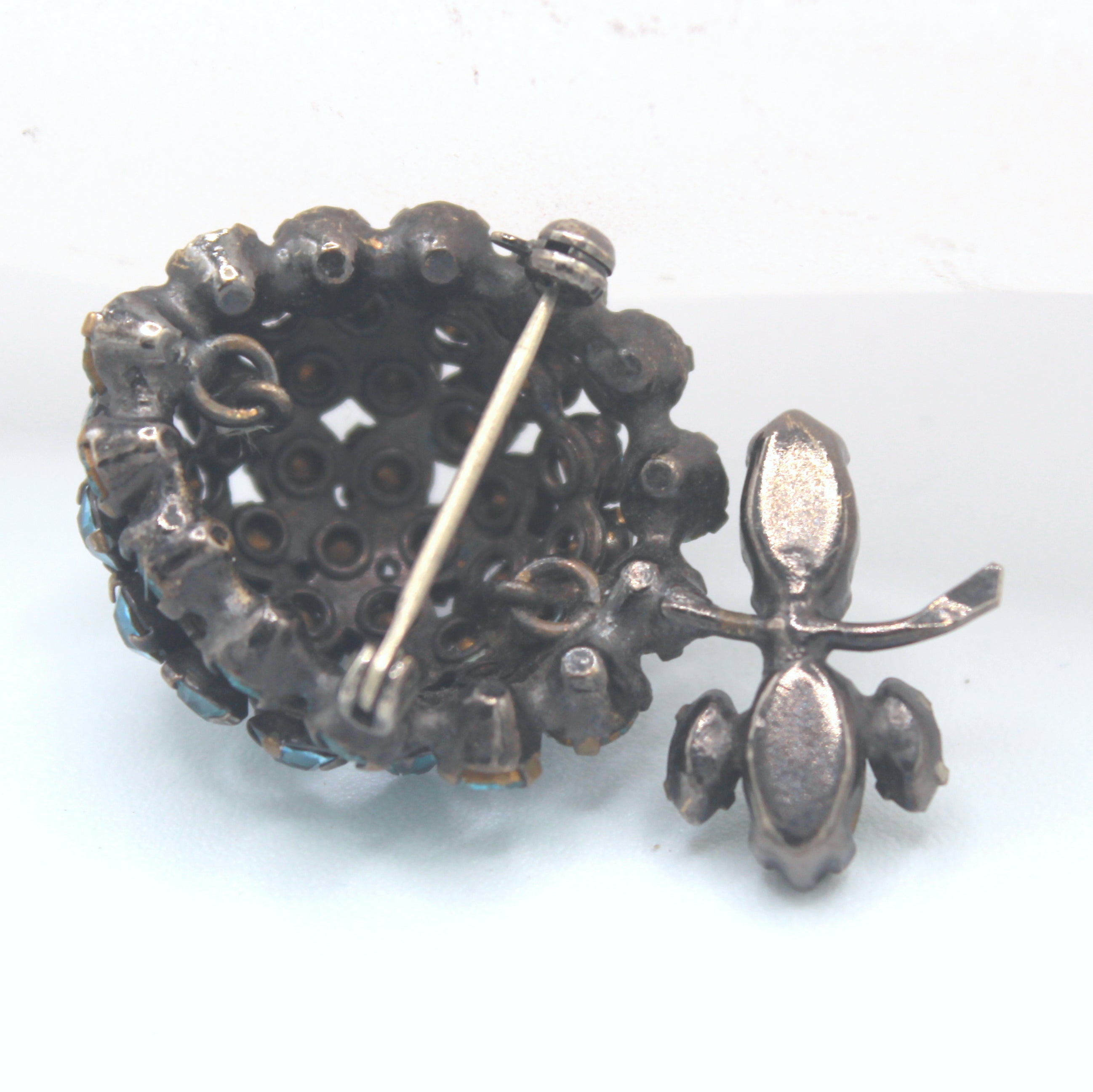 Vintage SCHREINER Blueberry Fruit Berry Blue Green Rhinestone Brooch
