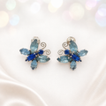 Vintage Juliana Blue Aqua Rhinestone Butterfly Figural Earrings IIJJ#9412