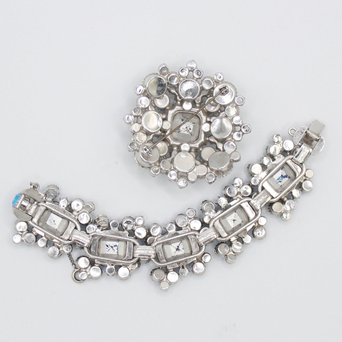 Vintage Juliana Square Cushion Blue AB Rhinestone Brooch Bracelet Set IIJJ#9641