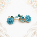 Vintage Juliana Blue Resin Rose Aqua Rhinestone Figural Brooch IIJJ#9411