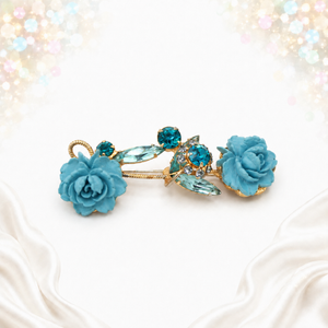 Vintage Juliana Blue Resin Rose Aqua Rhinestone Figural Brooch IIJJ#9411